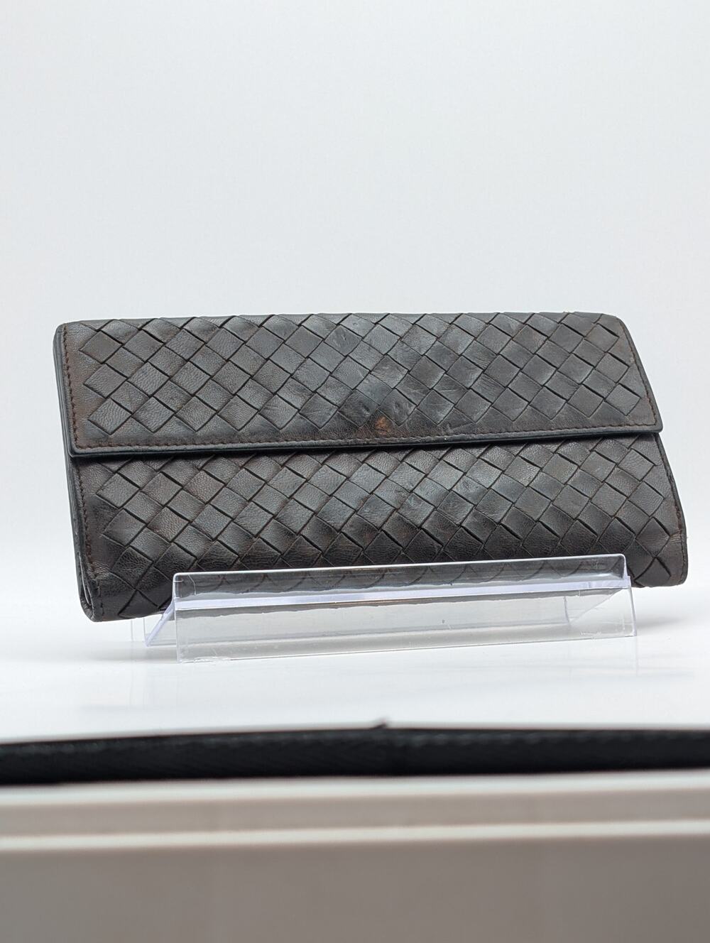 Authentic Bottega Veneta Intrecciato Bifold Long Wallet – Dark Brown
